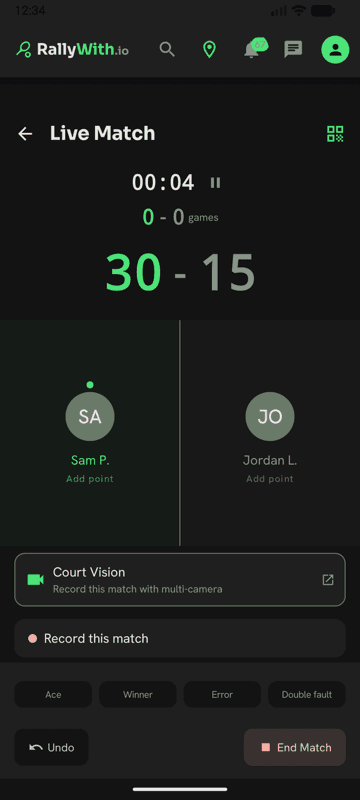 RallyWith Android live scoring screen