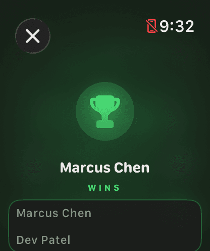 Apple Watch showing the completed match summary